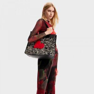 Desigual Large "Love The World" Tote in Black and Cream - NWT